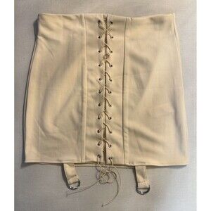 Missguided Beige Lace-Up Mini Skirt Faux Suede Bodycon UK 18 US 14